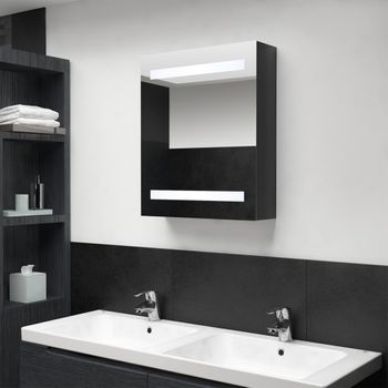 Rogal Armario De Baño Con Espejo Led Negro Brillante 50x14x60 Cm Rogal