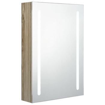 Armario de espejo de baño MDF blanco y roble 60x15x75 cm