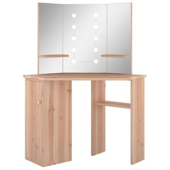 vidaXL Mesa tocador LED madera maciza pino marrón miel 95x50x133,5