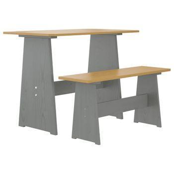 Mesa De Comedor Con Banco Madera Maciza Gris Y Marrón Miel Vidaxl