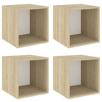 Armario Pared 4 Ud Madera Contrachapada Blanco Roble 37x37x37cm Vidaxl