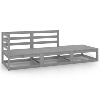 Muebles De Jardín 3 Piezas Gris Madera Maciza De Pino Vidaxl