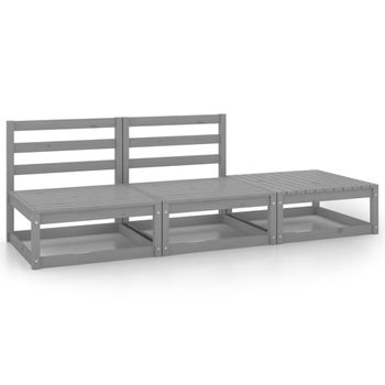 Muebles De Jardín 3 Piezas Gris Madera Maciza De Pino Vidaxl