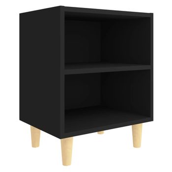 Mesita De Noche Con Patas De Madera Maciza Negra 40x30x50 Cm Vidaxl