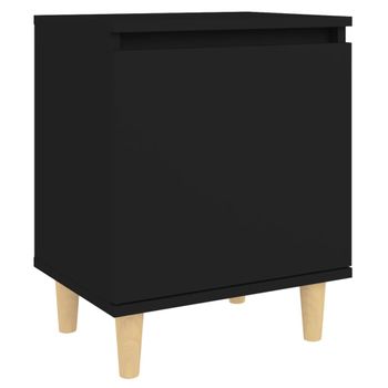 Mesita De Noche Con Patas De Madera Maciza Negra 40x30x50 Cm Vidaxl