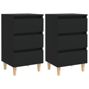 Mesitas De Noche 2 Uds Patas Madera Maciza Negro 40x35x69 Cm Vidaxl