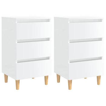 Mesita De Noche Patas Madera 2 Uds Blanco Brillo 40x35x69 Cm Vidaxl