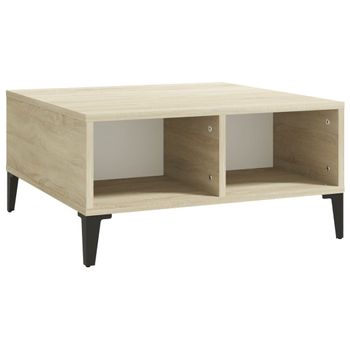 Mesa De Centro Madera Contrachapada Blanco Y Roble 60x60x30 Cm Vidaxl