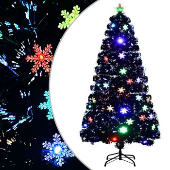 Árbol De Navidad Copos De Nieve Led Fibra Óptica Negro 120 Cm Vidaxl