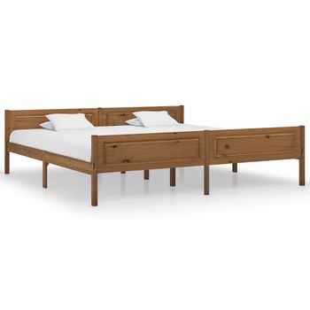 Estructura De Cama Madera Maciza Pino Marrón Miel 200x200 Cm Vidaxl