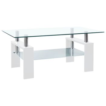 Mesa De Centro Vidrio Templado Blanco Transparente 95x55x40 Cm Vidaxl