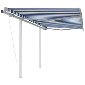 Toldo Retráctil Automático Con Postes Azul Y Blanco 3x2,5 M Vidaxl