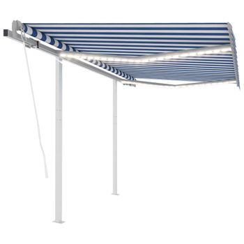 Toldo Automático Led Sensor De Viento Azul Y Blanco 3,5x2,5 M Vidaxl