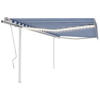 Toldo Manual Retráctil Con Led Azul Y Blanco 4x3 M Vidaxl