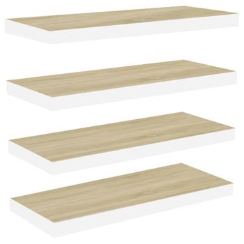 Estante flotante pared 2 uds blanco y roble MDF 120x23,5x3,8 cm -  referencia Mqm-326586