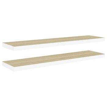  Estante flotante pared 2 uds blanco y roble MDF 90x23,5x3,8 cm vidaXL