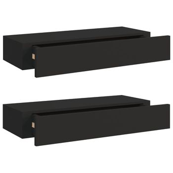 Estantes De Pared Con Cajón 2 Uds Mdf Negro 60x23,5x10 Cm Vidaxl