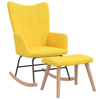 Silla Mecedora Con Reposapiés Tela Amarillo Mostaza Vidaxl