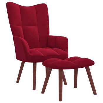 Sillón De Relax Con Taburete Terciopelo Rojo Tinto Vidaxl