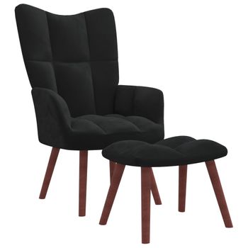 Sillón De Relax Con Taburete Terciopelo Negro Vidaxl