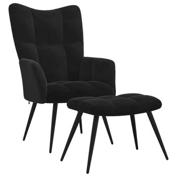 Sillón De Relax Con Taburete Terciopelo Negro Vidaxl