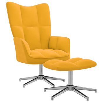 Sillón De Relax Con Taburete Terciopelo Amarillo Mostaza Vidaxl