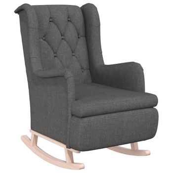 Sillón Con Patas Mecedoras Madera De Caucho Tela Gris Oscuro Vidaxl