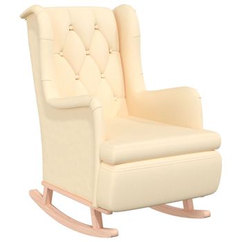 Sillón Con Patas Mecedoras Madera Maciza Caucho Y Tela Crema Vidaxl