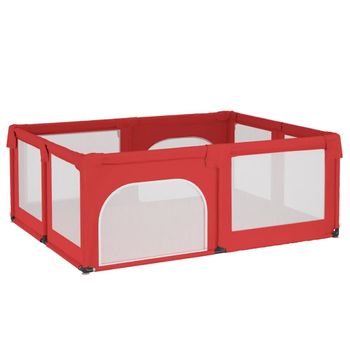 Parque Para Bebés Con 2 Puertas Tela Oxford Rojo Vidaxl