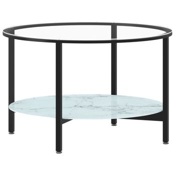 Mesa De Centro Vidrio Templado Negro Y Mármol Blanco 70 Cm Vidaxl