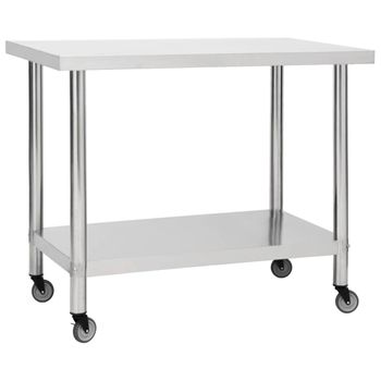 Mesa De Trabajo Para Cocina Con Ruedas Acero Inox 100x45x85 Cm Vidaxl