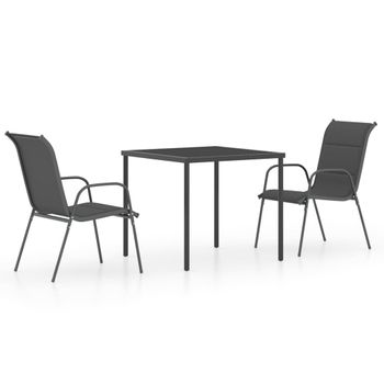 Juego De Comedor De Jardín De Acero Negro 3 Piezas Vidaxl