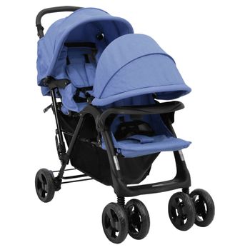 Carrito Para Gemelos Tandem De Acero Azul Marino Vidaxl