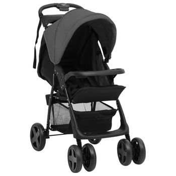 Carrito De Bebés 2 En 1 De Acero Gris Oscuro Y Negro Vidaxl