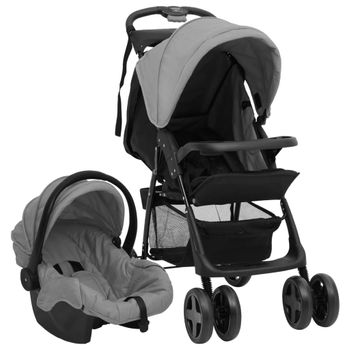 Carrito De Bebés 3 En 1 De Acero Gris Claro Y Negro Vidaxl