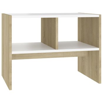 Mesa Auxiliar Madera Contrachapada Blanco Y Roble 60x40x45 Cm Vidaxl