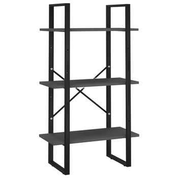 Estantería de 3 niveles madera oscura con marco de metal negro estantes  abiertos industrial con respaldo