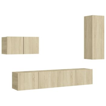 Set De Muebles Salón Tv 4 Pzas Madera Ingeniería Roble Sonoma Vidaxl