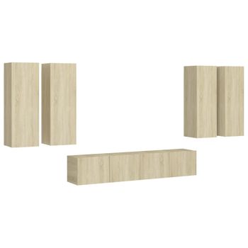 Set De Muebles Salón Tv 6 Pzas Madera Ingeniería Roble Sonoma Vidaxl