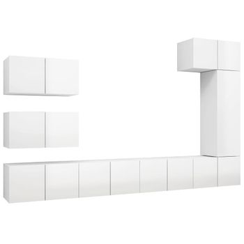 Set De Muebles De Salón 8 Pzas Madera Ingeniería Blanco Brillo Vidaxl