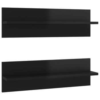 Estante De Pared 2 Uds Contrachapado Negro Brillo 60x11,5x18 Cm Vidaxl