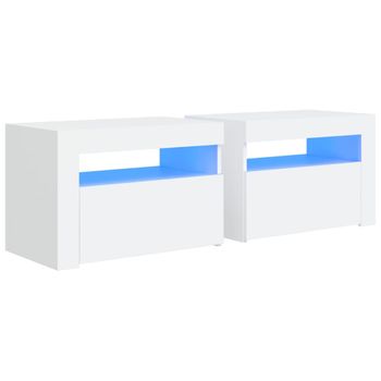 Mesitas De Noche Con Led 2 Unidades Blanco 60x35x40 Cm Vidaxl