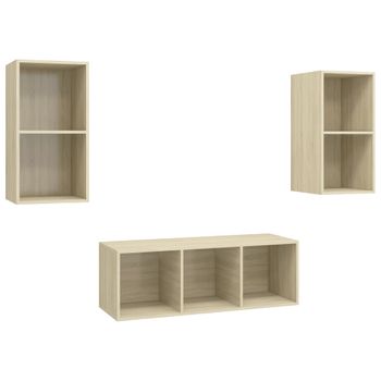 Juego De Muebles De Salón 3 Pzas Madera Ingeniería Roble Sonoma Vidaxl