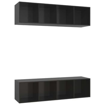 Muebles De Salón De Pared 2 Uds Madera Ingeniería Negro Brillo Vidaxl