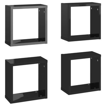 Estantes Cubo De Pared 4 Unidades Negro Brillo 30x15x30 Cm Vidaxl