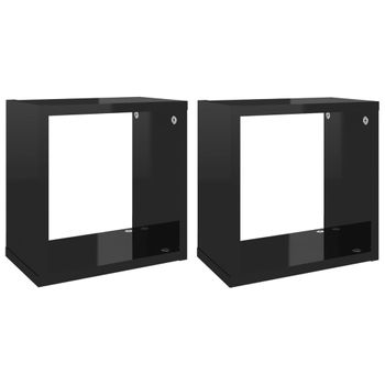 Estantes Cubo De Pared 2 Unidades Negro Brillo 26x15x26 Cm Vidaxl