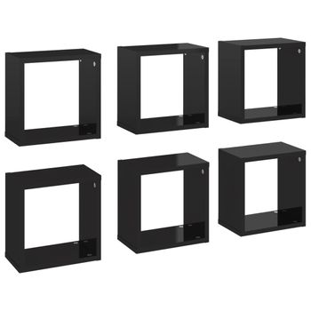 Estantes Cubo De Pared 6 Unidades Negro Brillo 26x15x26 Cm Vidaxl