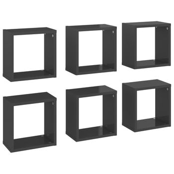 Estantes Cubo De Pared 6 Unidades Gris Brillo 26x15x26 Cm Vidaxl