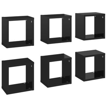 Estantes Cubo De Pared 6 Unidades Negro Brillo 22x15x22 Cm Vidaxl