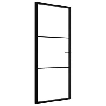 Puerta Interior Vidrio Esg Y Aluminio Negro 93x201,5 Cm Vidaxl